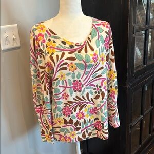 Colorful Floral Long  Cashmere 100 % wool Women's Top